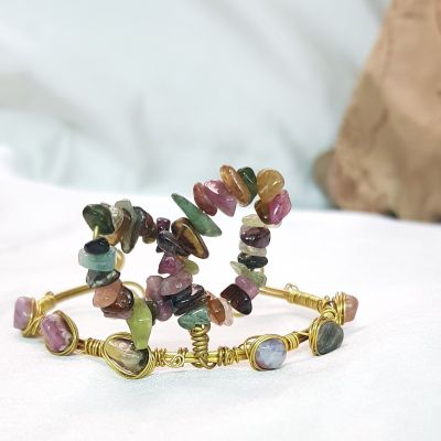 A bracelet from copper and tourmaline💜💚🧡