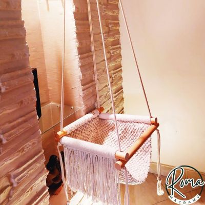 أرجوحة مكرمية للأطفال – 2 متر – أبيض سكري – صناعة يدوية من روما