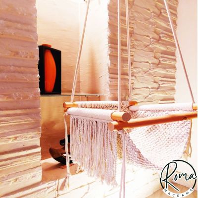 أرجوحة مكرمية للأطفال – 2 متر – أبيض سكري – صناعة يدوية من روما