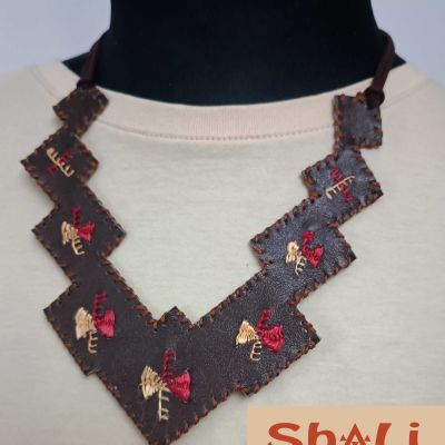 Embroidered leather Necklace