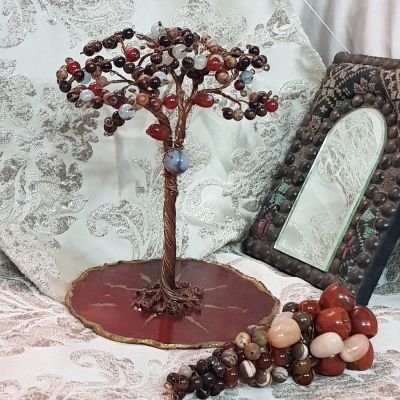 Decor handmade grape and tree from gemstones wired with red copper❤❤❤❤
