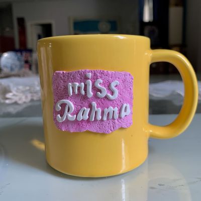 Polymer clay comic mug