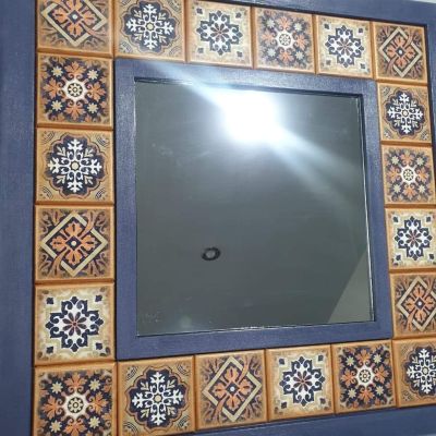 Modern wooden tableau (Moroccan tile style) with a mirror