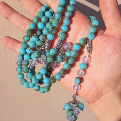 Rosary of 99 turquoise beads in hazel