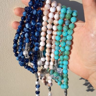 Rosary of 99 turquoise beads in hazel