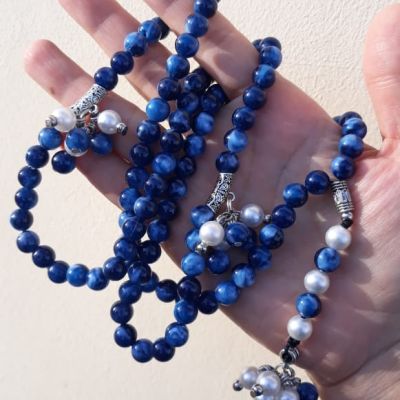 Rosary 99 beads, navy blue with a tulle