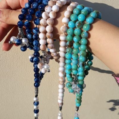 Rosary 99 beads, navy blue with a tulle