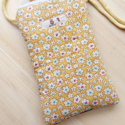 Mobile bag fabric and denim flower yellow 