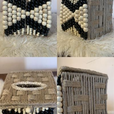 A box of tissues inlaid with wooden grains