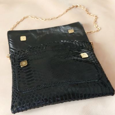 Genuine leather clutch bag,  black 