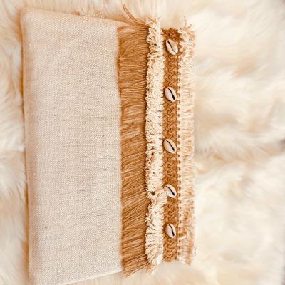 Linen clutch decorated with shells
