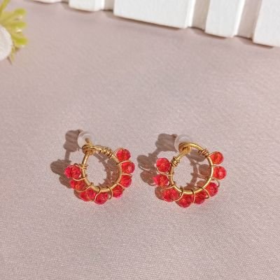 Copper earring with red crystal beads