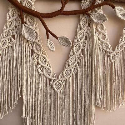 Boho macrame wall hanging with 3D branch