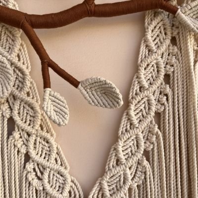 Boho macrame wall hanging with 3D branch