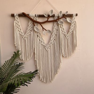 Boho macrame wall hanging with 3D branch