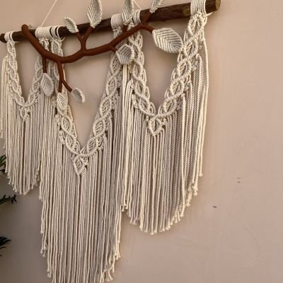 Boho macrame wall hanging with 3D branch
