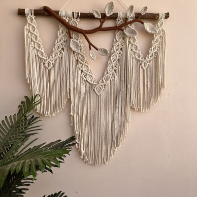 Boho macrame wall hanging with 3D branch