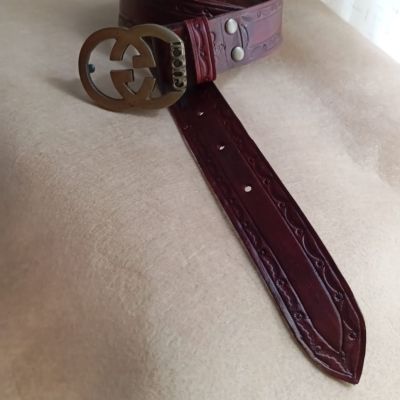 حزام جلد طبيعي لون نبيتي