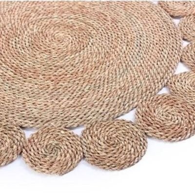 سجادة دائرية من الحلفا الطبيعية – مقاس 1 متر، مصنوعة يدويًا، صديقة للبيئة بأسلوب بوهيمي للغرف المعيشة