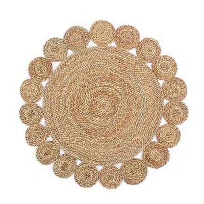 سجادة دائرية من الحلفا الطبيعية – مقاس 1 متر، مصنوعة يدويًا، صديقة للبيئة بأسلوب بوهيمي للغرف المعيشة