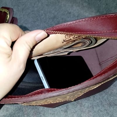 Natural leather burgundy bag