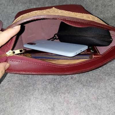 Natural leather burgundy bag