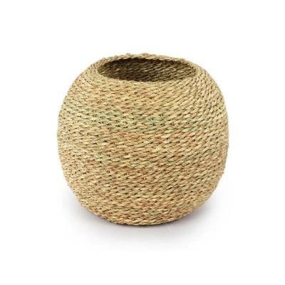 فازة كروية بوهيمية مصنوعة يدويًا من نبات الحلفا الطبيعي 30 سم - قطعة ديكور عصرية للمنزل