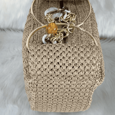 شنطة هاندميد كروشيه جديدة نص دائرة من الخيش او الرافيا المستوردة