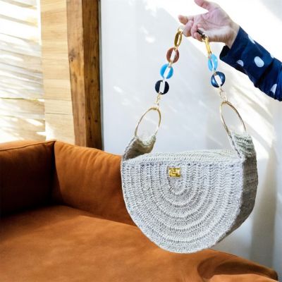 شنطة هاندميد كروشيه جديدة نص دائرة من الخيش او الرافيا المستوردة