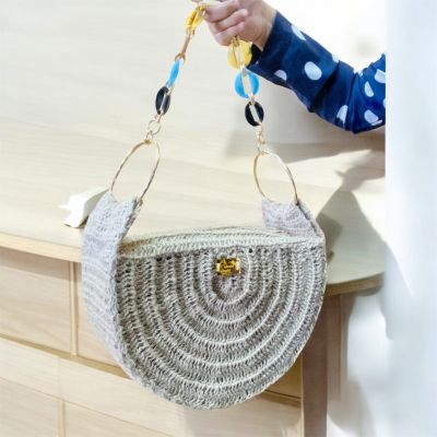 شنطة هاندميد كروشيه جديدة نص دائرة من الخيش او الرافيا المستوردة