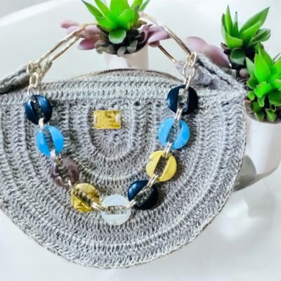 شنطة هاندميد كروشيه جديدة نص دائرة من الخيش او الرافيا المستوردة