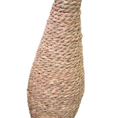 فازة مخروطية بوهيمية مصنوعة يدويًا من نبات الحلفا الطبيعي 50×25 سم - قطعة ديكور عصرية للمنزل