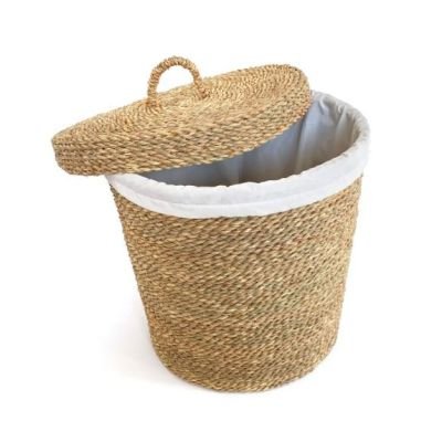 سبت غسيل مصنوع من نبات الحلفا الطبيعي مع بطانة قماشية قابلة للإزالة - تصميم عصري وخفيف الوزن، مثالي لتنظيم الغسيل في المنازل