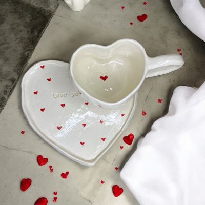 Handmade heart porcelain mug and plate