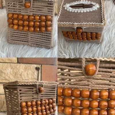 A box of tissues with macrame cordon