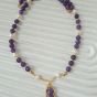 Purple agate  necklace with natural pearls 