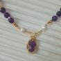 Purple agate  necklace with natural pearls 