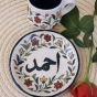 coffee cup and plate decorated with name 