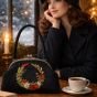 Velvet Handbag Embellished with Satin Ribbon Embroidery
