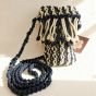 Two-Tone Macrame Phone Pouch - Crossbody Mobile Bag - Navy & Cream 
