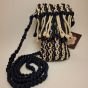 Two-Tone Macrame Phone Pouch - Crossbody Mobile Bag - Navy & Cream 