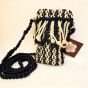 Two-Tone Macrame Phone Pouch - Crossbody Mobile Bag - Navy & Cream 
