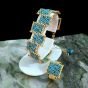Turquoise rectangular bracelet set made of Miyuki beads