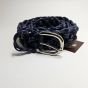 Handmade Navy Blue Macrame Belt - Braided Cord Belt with Silver Buckle