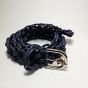Handmade Navy Blue Macrame Belt - Braided Cord Belt with Silver Buckle