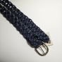 Handmade Navy Blue Macrame Belt - Braided Cord Belt with Silver Buckle