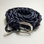 Handmade Navy Blue Macrame Belt - Braided Cord Belt with Silver Buckle