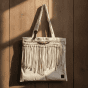 Linen and macrame tote bag