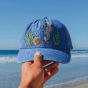 Hand-embroidered denim cap