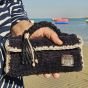 شنطة يد مكرمية خيط قطن قطيفة اسود 